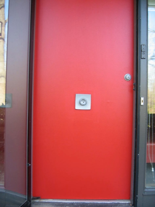 Front door exterior with center door knob